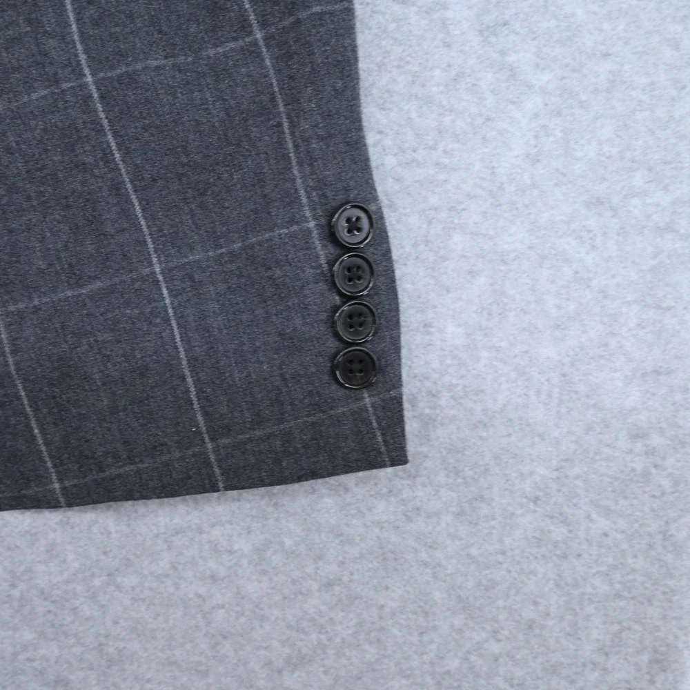 100% Wool Lauren Ralph Lauren Windowpane Plaid Grey Suit Jacket Blazer 46R Luxe